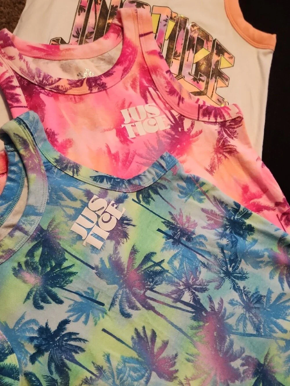 Justice Girls Tie-Dye Palm Themed Tanks